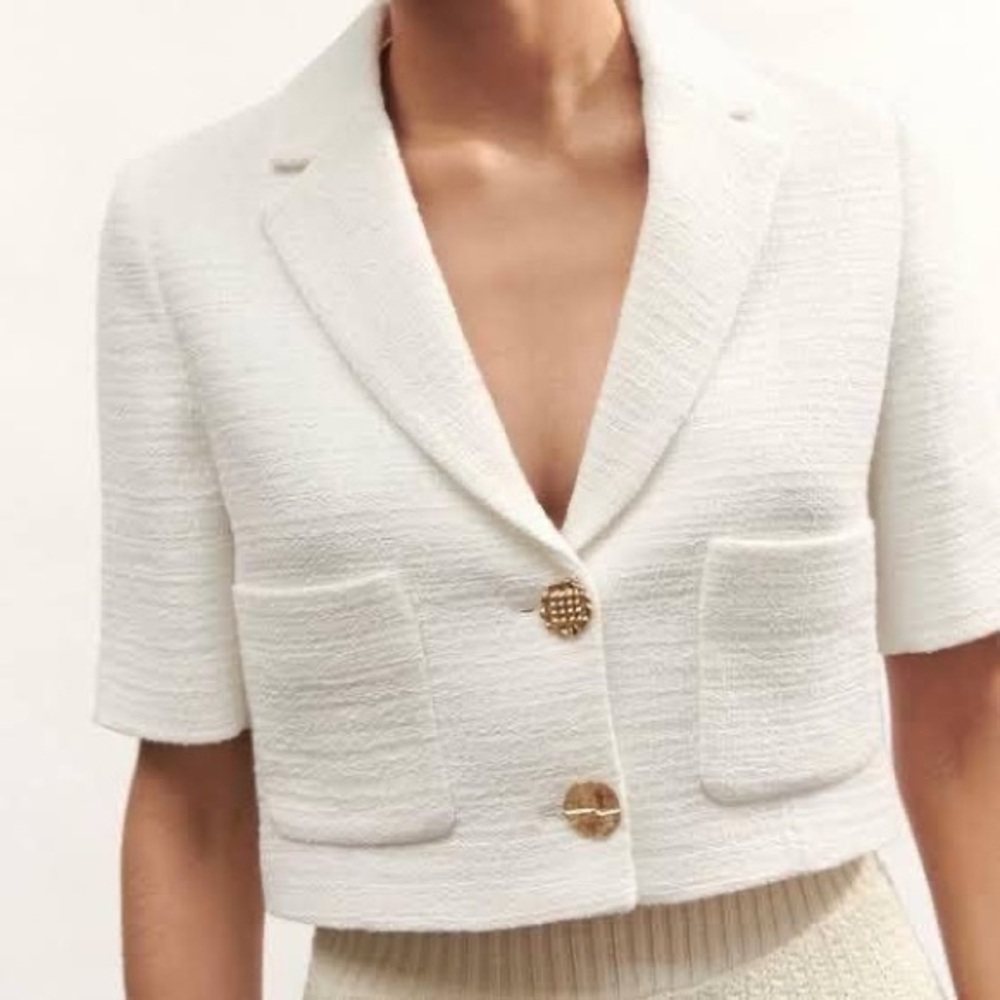 Zara White Crop Top with Gold Buttons